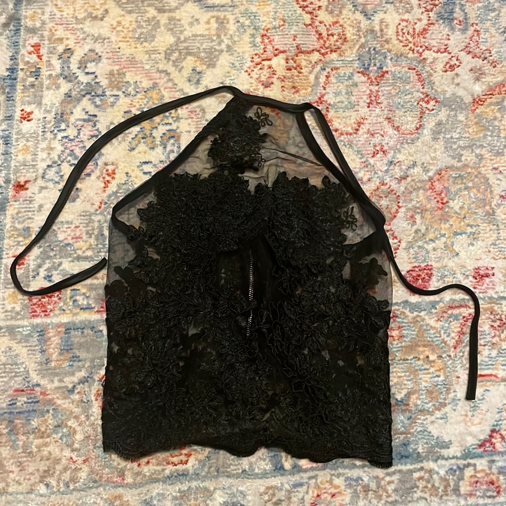 Black lace halter crop top Small